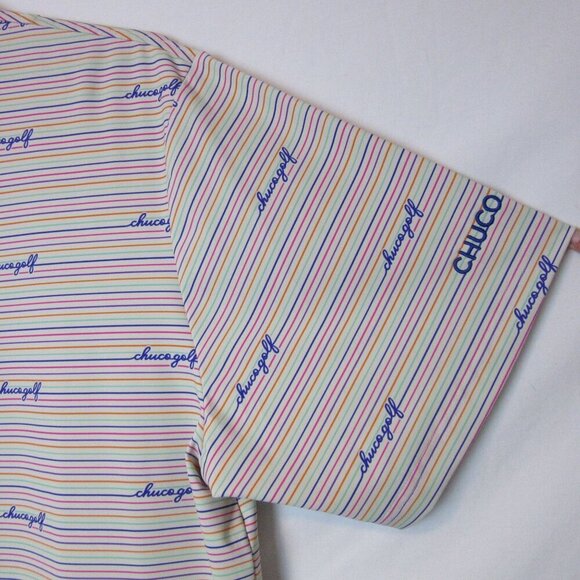 Chuco Golf Polo Collared Shirt Men's XXL White Multicolor Striped Short Sleeve - Picture 2 of 6